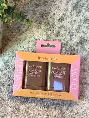 Beauty Treats Sunlight Glow Cream Bronzer & Blush Duo Sun Kissed NWT 2x.44 oz.